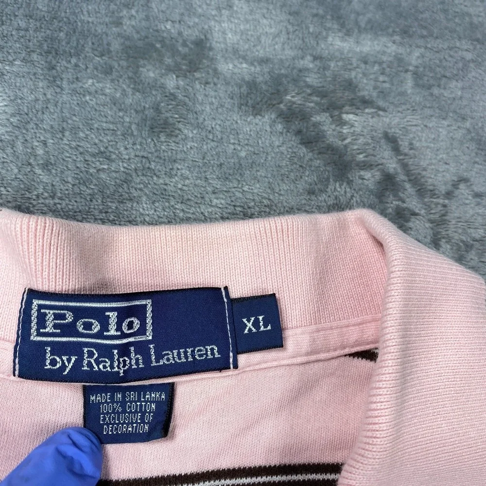 Vintage Polo Ralph Lauren Shirt XL Men Pink Stripe Golf Pony Ivy Classic Casual*